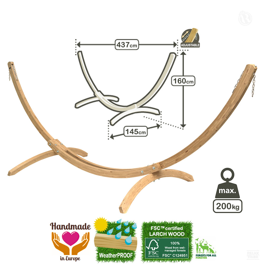 arcus-fsc-larch-wood-xxl-stand-for-hammock-length-340-420cm-max-200kg-home-garden-weatherproof-natural-detail-spec