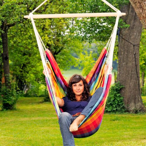 Brasil Rainbow: Cadeira Suspensa XL [1-2p] Algodão Reciclado+Madeira FSC /Feita à Mão - Image 4
