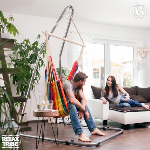 Brasil Rainbow: Cadeira Suspensa XL [1-2p] Algodão Reciclado+Madeira FSC /Feita à Mão - Image 3