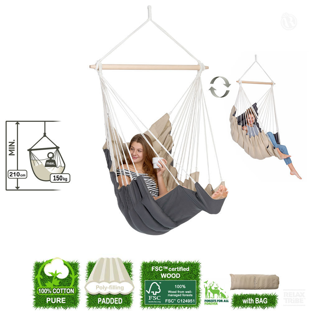 california-sand-single-lounger-hanging-chair-pure-cotton-padded-sand-grey-detail-spec