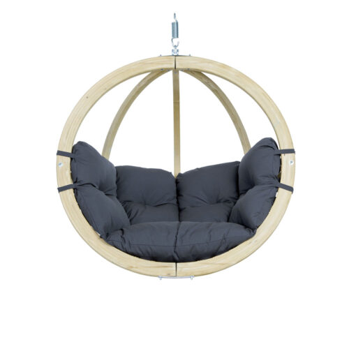 Globo Chair Anthracite: Cadeira Suspensa [1p] Madeira FSC [Casa&Jardim]+Almofadão de Exterior [Cinza-escuro]