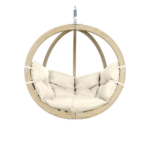 Globo Chair Natura: Cadeira Suspensa [1p] Madeira FSC [Casa&Jardim]+Almofadão de Exterior [Branco/Creme]