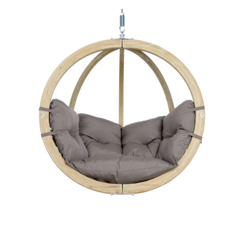 Globo Chair Taupe: Cadeira Suspensa [1p] Madeira FSC [Casa&Jardim]+Almofadão de Exterior [Cinza-claro]