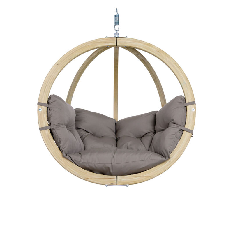 Globo Chair Taupe: Cadeira Suspensa [1p] Madeira FSC [Casa&Jardim]+Almofadão de Exterior [Cinza-claro]