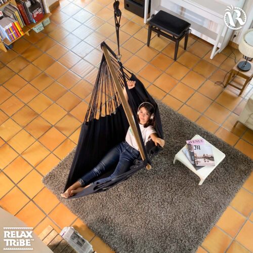 Habana Onyx: Eco-Lounger/Cadeira Suspensa 100%Algodão Bio+Madeira FSC /Feita à Mão - Image 3