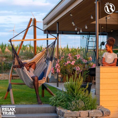 Habana Zebra: Eco-Lounger/Cadeira Suspensa 100%Algodão Bio+Madeira FSC /Feita à Mão - Image 3