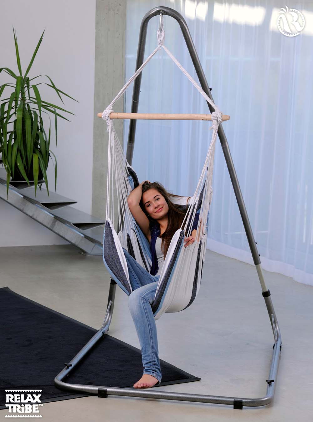 havanna-marine-double-xl-weatherproof-hammock-chair-home-garden-blue-tones-indoor-metal-stand-luna