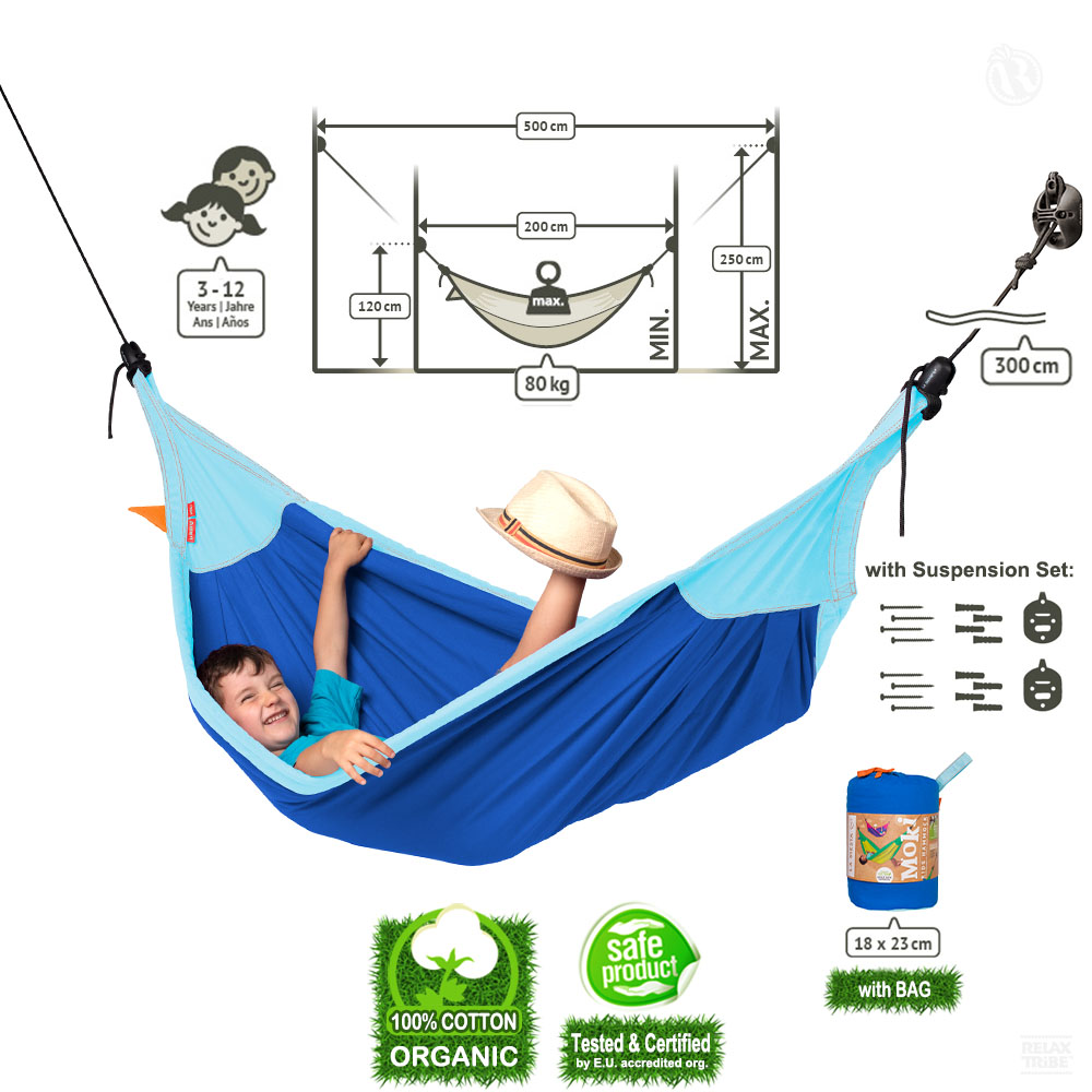 moki-dolphy-kids-hammock-pure-organic-cotton-with-suspension-max-80kg-blue-light-turquoise-detail-spec