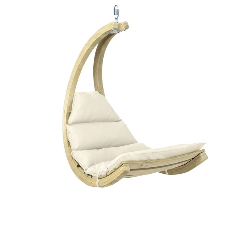 Swing Chair Creme: Cadeira Suspensa p/ Exterior [1p] Madeira FSC c/ Colchonete [Casa&Jardim] Branca/Cru