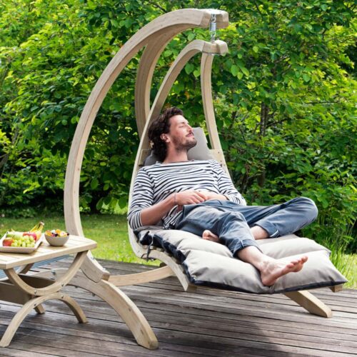 Swing Lounger Anthracite: Espreguiçadeira/Chaise Longue Suspensa p/ Exterior [1p] Madeira FSC c/ Colchonete [Casa&Jardim] - Image 5