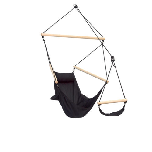 Swinger Black: Cadeira Suspensa p/ Exterior [1p] c/ Apoia-pés+braços+Almofada [Casa&Jardim] Preta